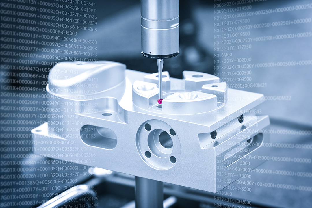Operator inspection dimension metal parts by CMM after machining process in industrial factory, measuring tool management program, Industrial concept.